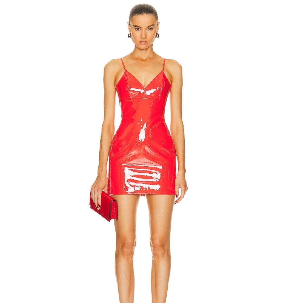 DAVID KOMA Patent Leather Cami Dress in Red, Size 6 (UK 10)